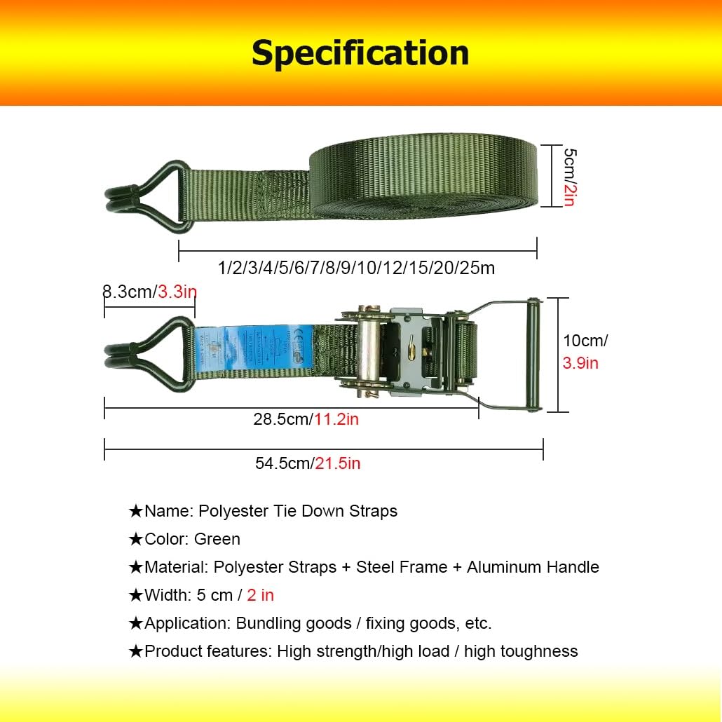 Juego de Correas de Amarre con trinquete de Alta Resistencia de 1-25 m, 3.3-82', 11023 LB de Resistencia a la Rotura, Correas de trinquete for Mover y asegurar(5m/16.4')