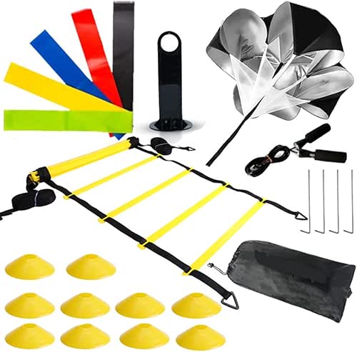 ZTWLEED Entrainement Football Kit,nœuds Échelle de Rythme,Parachute de Résistance,Disques de