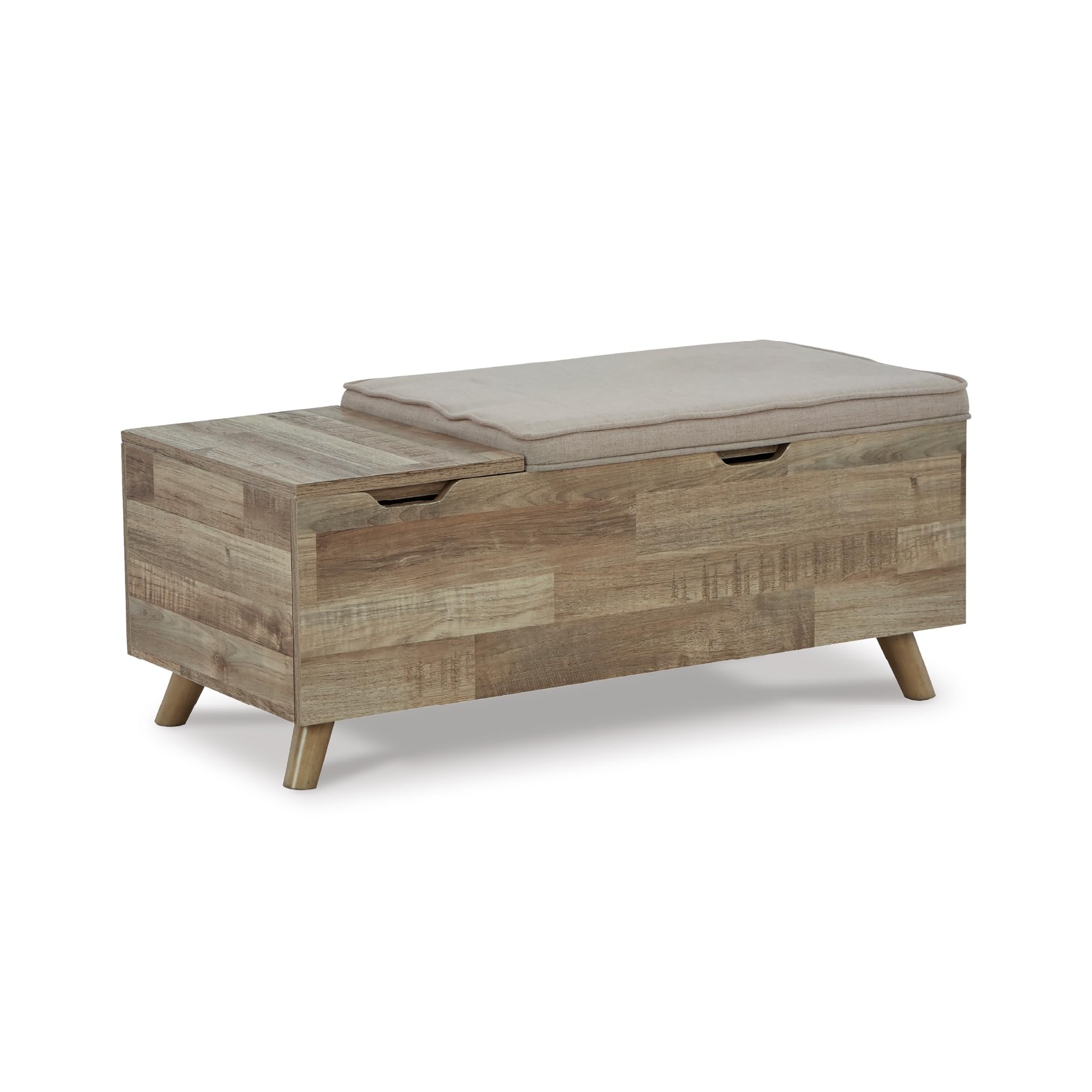 Signature Design by Ashley Gerdanet Mid Century Modern Upholstered Storage Bench, Beige