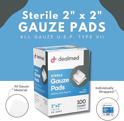 Miniatura 2 de Dealmed Almohadillas de gasa estériles de 2 x 2 pulgadas (100 unidades) almohadillas de gasa médica desechables y envueltas individualmente,