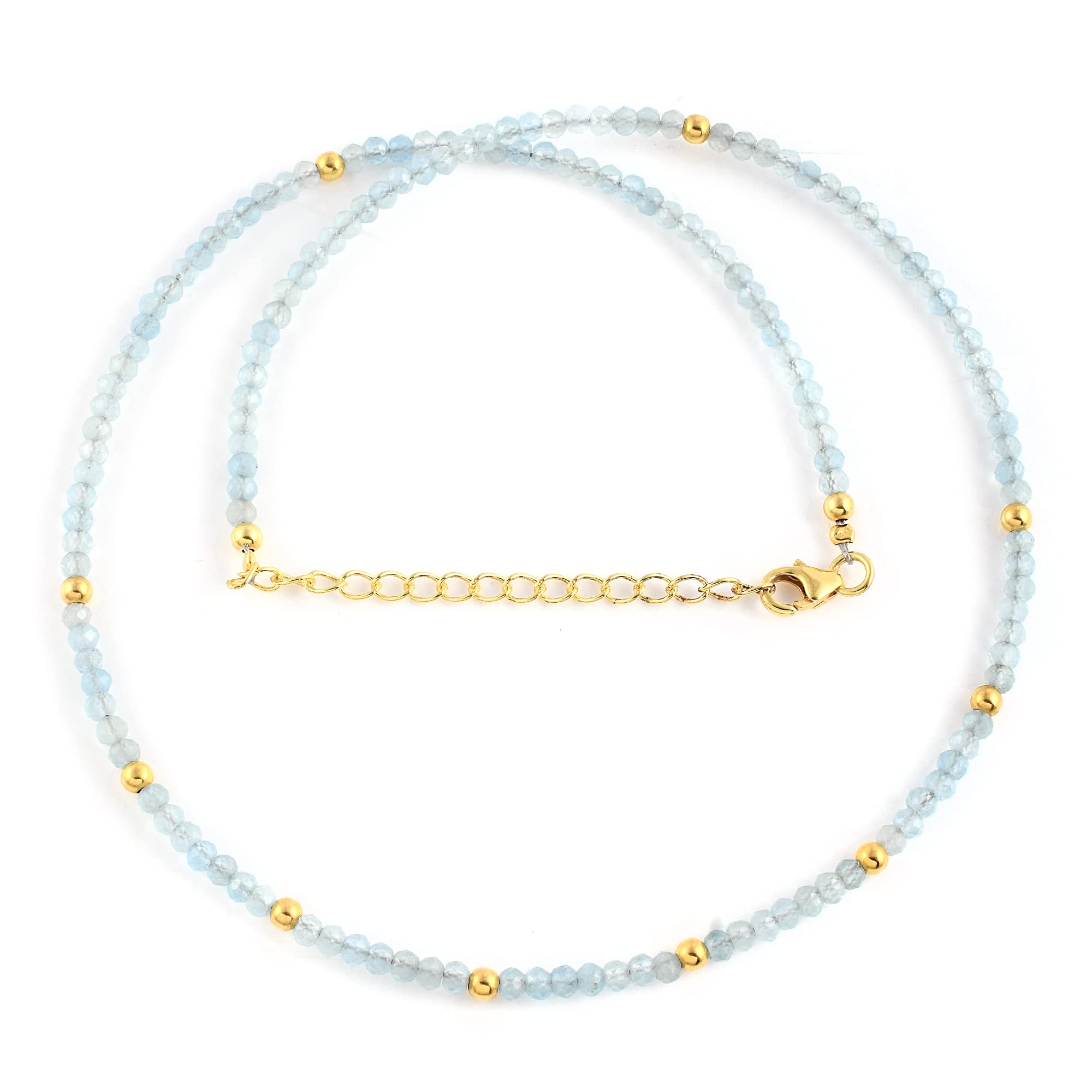 Collar de aguamarina para mujer, joyería de cuentas de aguamarina, cadena de cuentas redondas facetadas de 18 pulgadas para collar unisex para el día de la madre, 3, Gema Plata