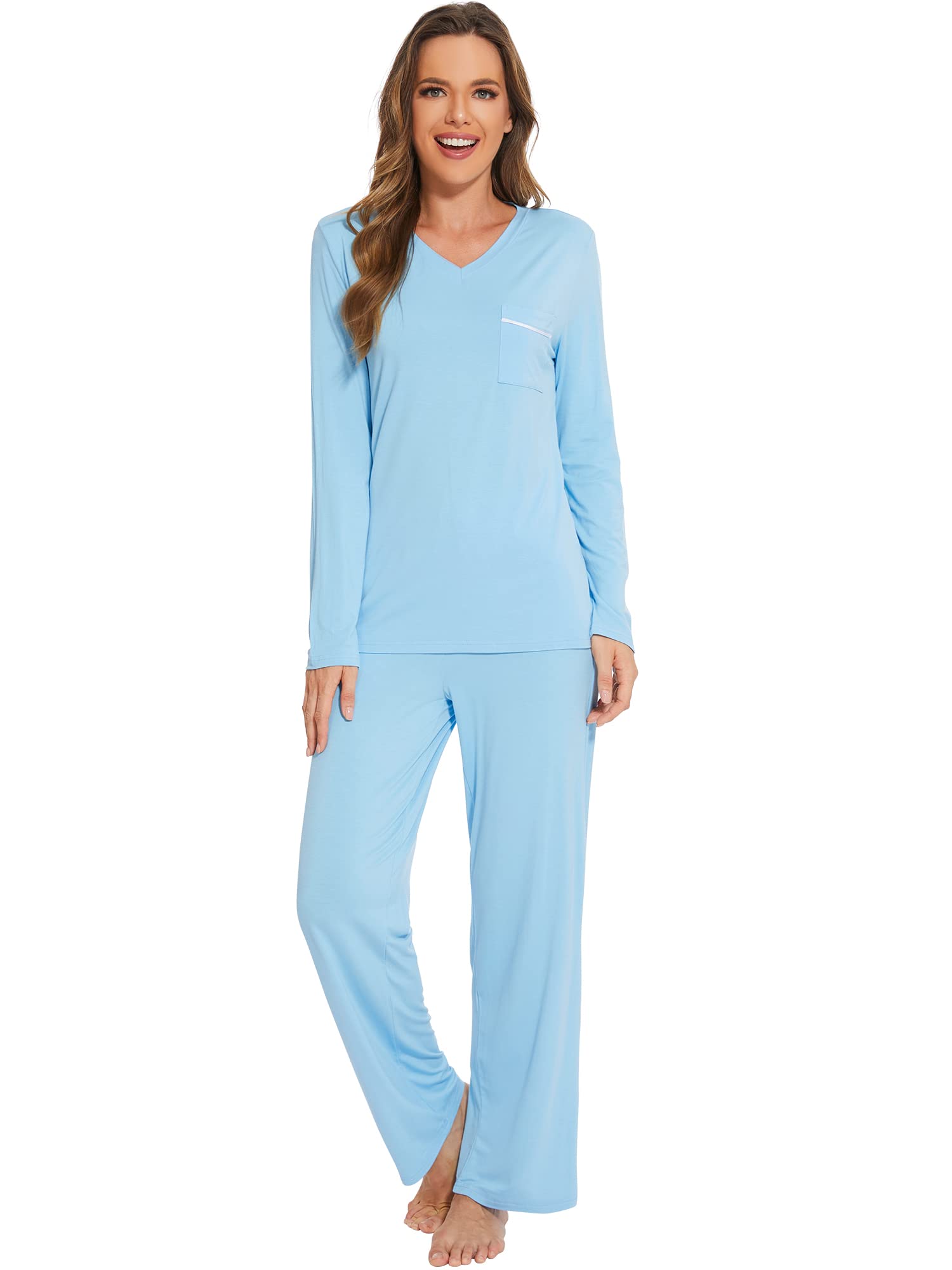 WiWi Pajamas Sets for Women Soft Long Sleeve Tops and Pants Sleepwear Ladies Pjs Viscose from Bamboo Pj S-XXL