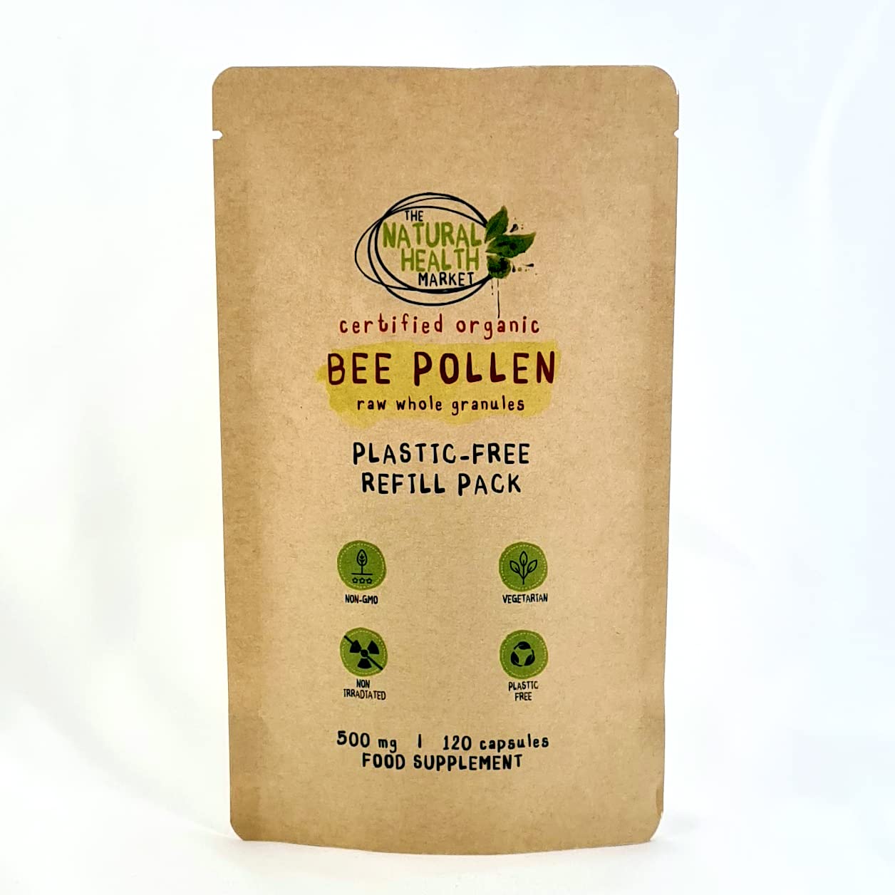 Organic Bee Pollen 500mg Capsules by The Natural Health Market • Soil Association Certified Organic Non-GMO No Magnesium Stearate (120 Capsules (Pouch))