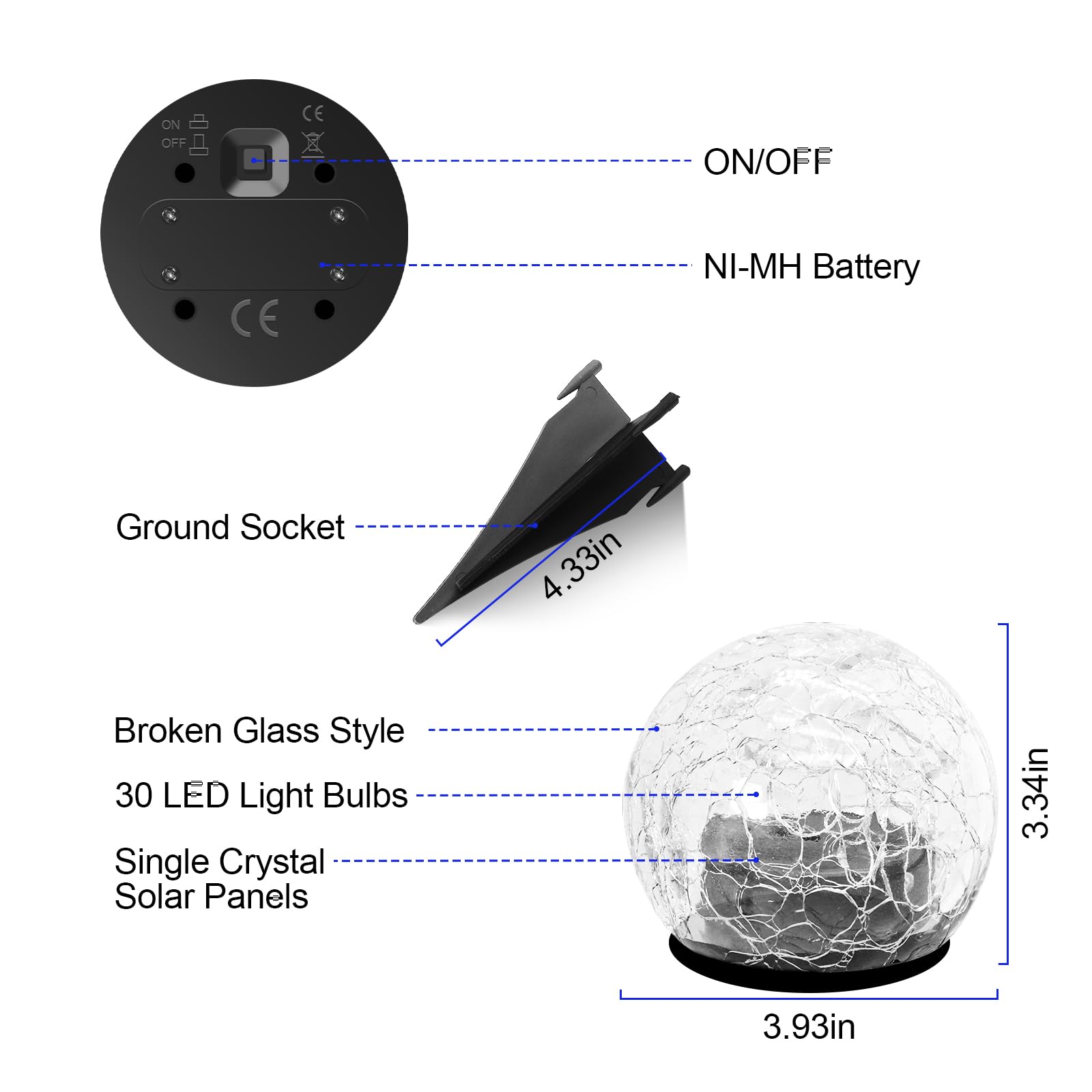Anordsem Boule Solaire Exterieur Jardin, Solaires Jardin à Verre Façon Craquelé Boules Lumineuses avec 30 LED Changements de Couleur Boule Jardin IP65 étanche, pour pelouse Terrasse Balcon décoration