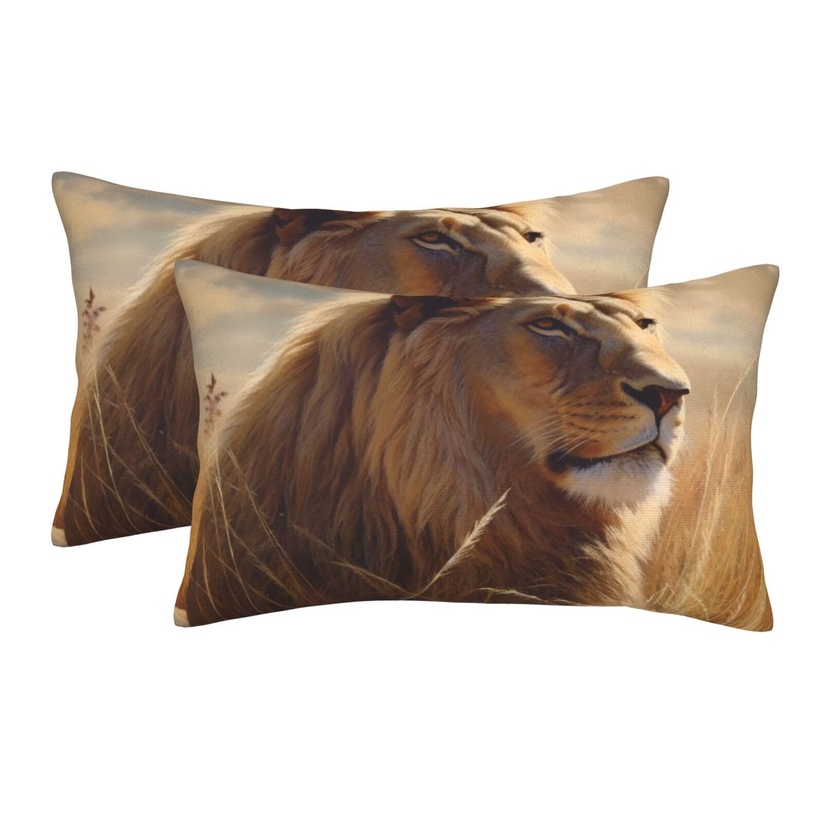 2 Pack Standard Size Pillow Cases for Hair and Skin Soft Breathable Pillow Case Covers with Hidden Zipper Prairie Lion Pillowcase 20"x30" Pillow Cover for Sleeping Gift