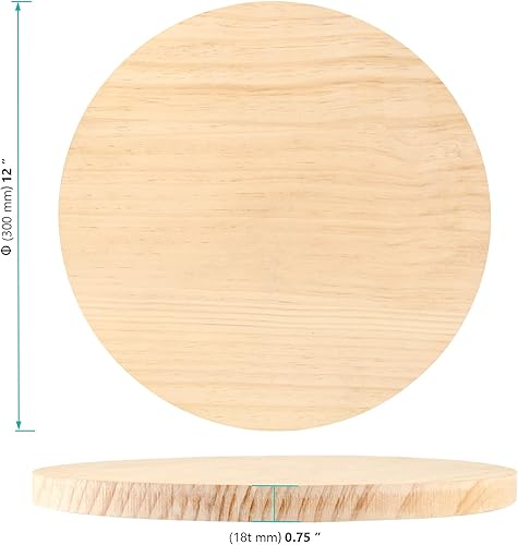 Miniatura 2 de FUNSUEI Paquete de 3 placas redondas de madera de 12 pulgadas, placa circular de madera sin terminar de 34 pulgadas de grosor, base de madera