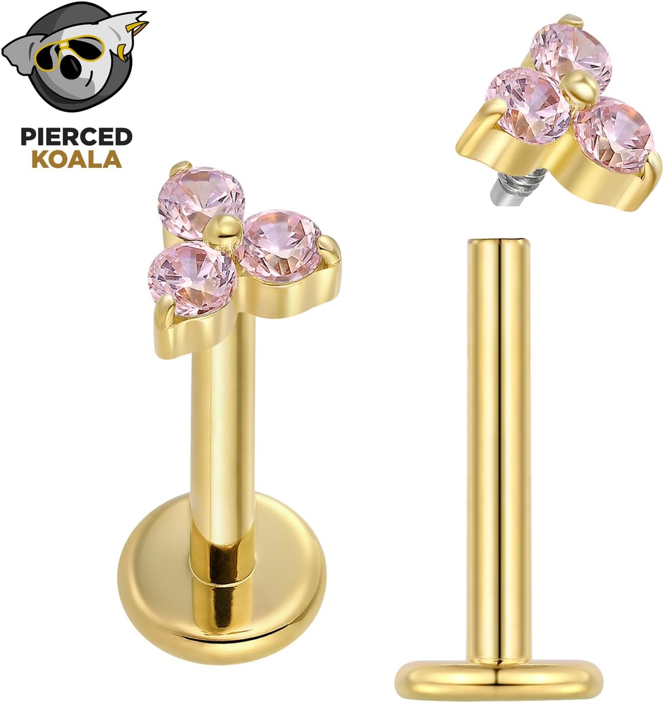 2PCS Titanium 16G Internally Threaded Flat Back Gem Stud Earrings Labret Tragus Cartilage Lip Monroe Conch Body Piercing Jewellery - Image 2