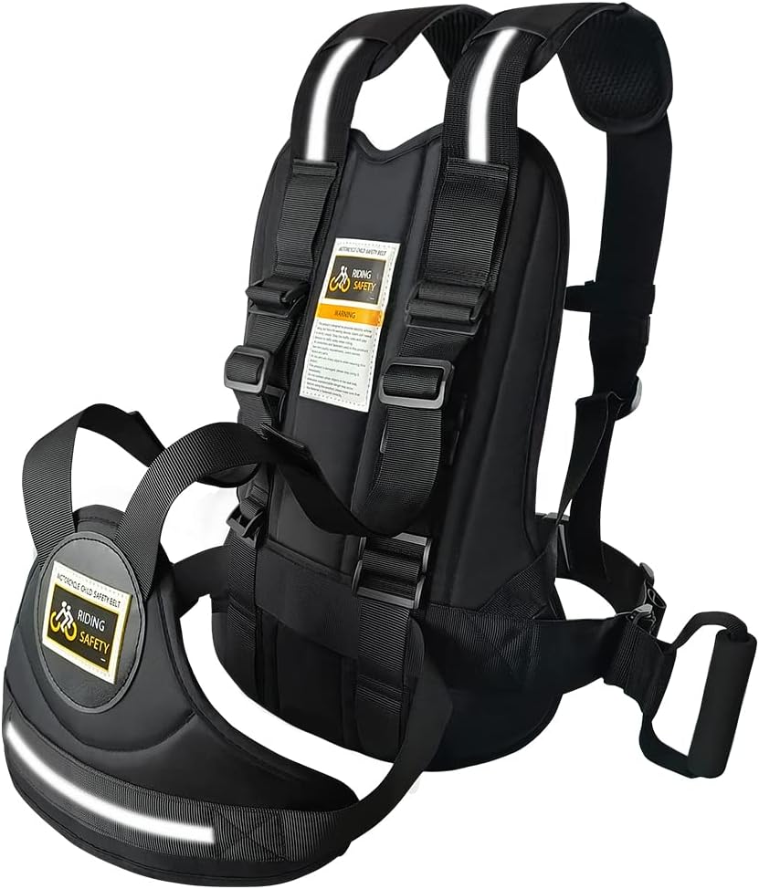 Jolik Child Motorcycle Harness Adjustable with Two Handles, Breathable Material in Black