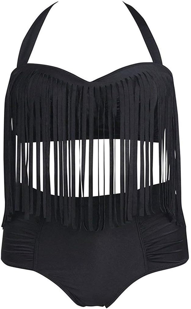 SAMGU Womens Retro High Waist Tassel Fringe Bikini Swimsuit Plus Size