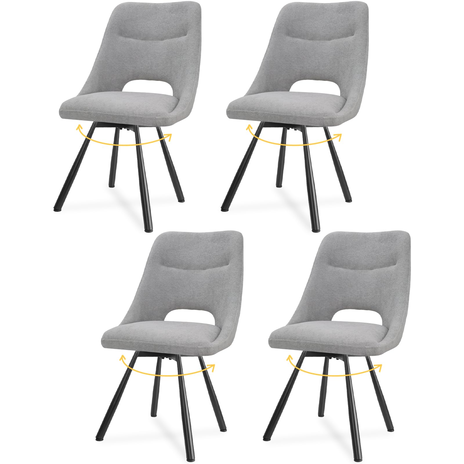 LEWE Dining Chairs Set of 4, 360° Swivel Kitchen Chairs, Ergonomic Upholstered Chair with Metal Legs for Dining Room, Living Room, Kitchen, Bedroom and Reception Room,Grey