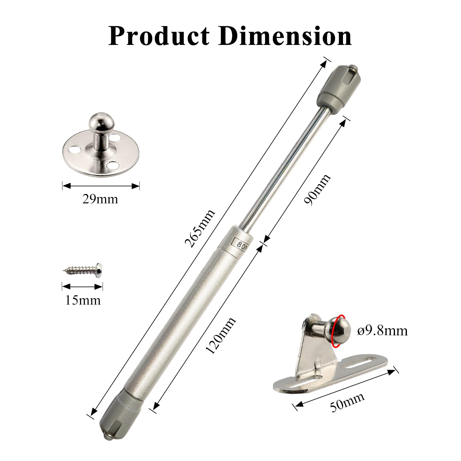 Pistones a Gas, 4 Piezas Amortiguador de Gas para Puertas Elevables 80N/8kg, Muelles de Gas, Bisagras Resorte para Muebles Cocina, Armario, Cajas, Caravana, con Tornillos