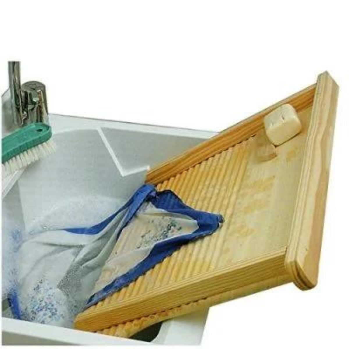 Tomaino Tabla de lavar de madera, lavadero a mano para ropa, tabla para lavar la ropa para fregaderos de 51 a 72 cm (pequeña 42 x 4 x 51/58 cm)