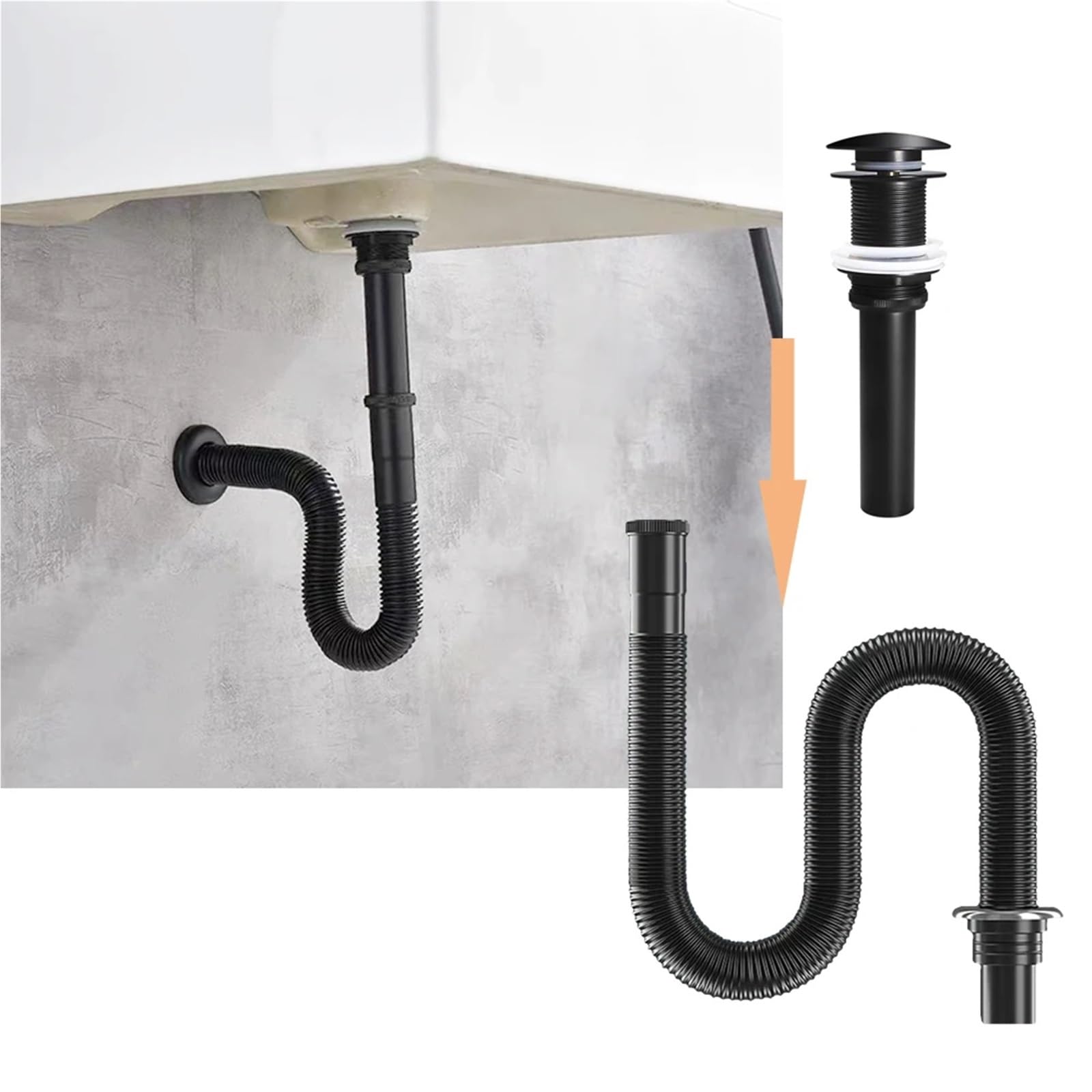 Desague lavabo Manguera de drenaje for baño, lavabo, tubo Flexible, emergente for(Chrome 80)