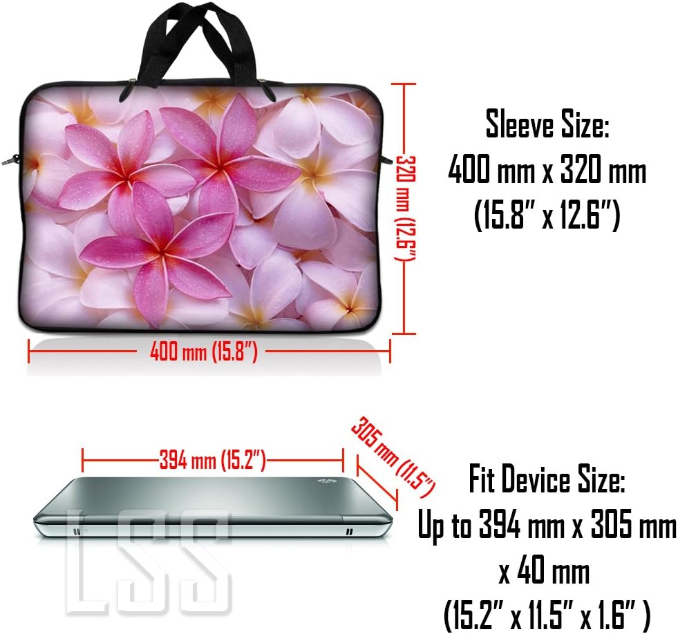 Laptop Sleeve Bag Carrying Case w/Handle & Adjustable Shoulder Strap & Matching Skin Sticker Compatible with 15" 15.4" 15.6" Dell, Asus, Acer - Pink Plumeria Flower