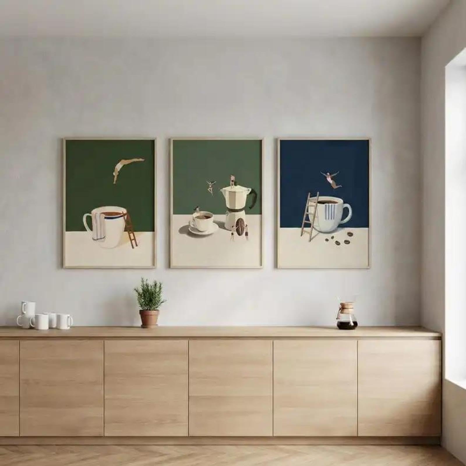 Baibexing Abstract Coffee Canvas Wall Art Posters Modern Tiny Swimmers Wall Art Prints For Surreal Kitchen Decortions 40X60Cmx3Pcs Unframed