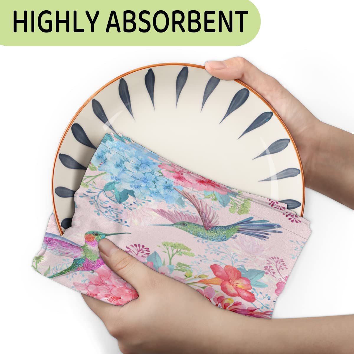 HummingGarden Luxus-Geschirrtücher – Kolibri & Rose Design, Mikrofaser 600 G/m², 76,2 X 45,7 Cm, Supersaugfähig