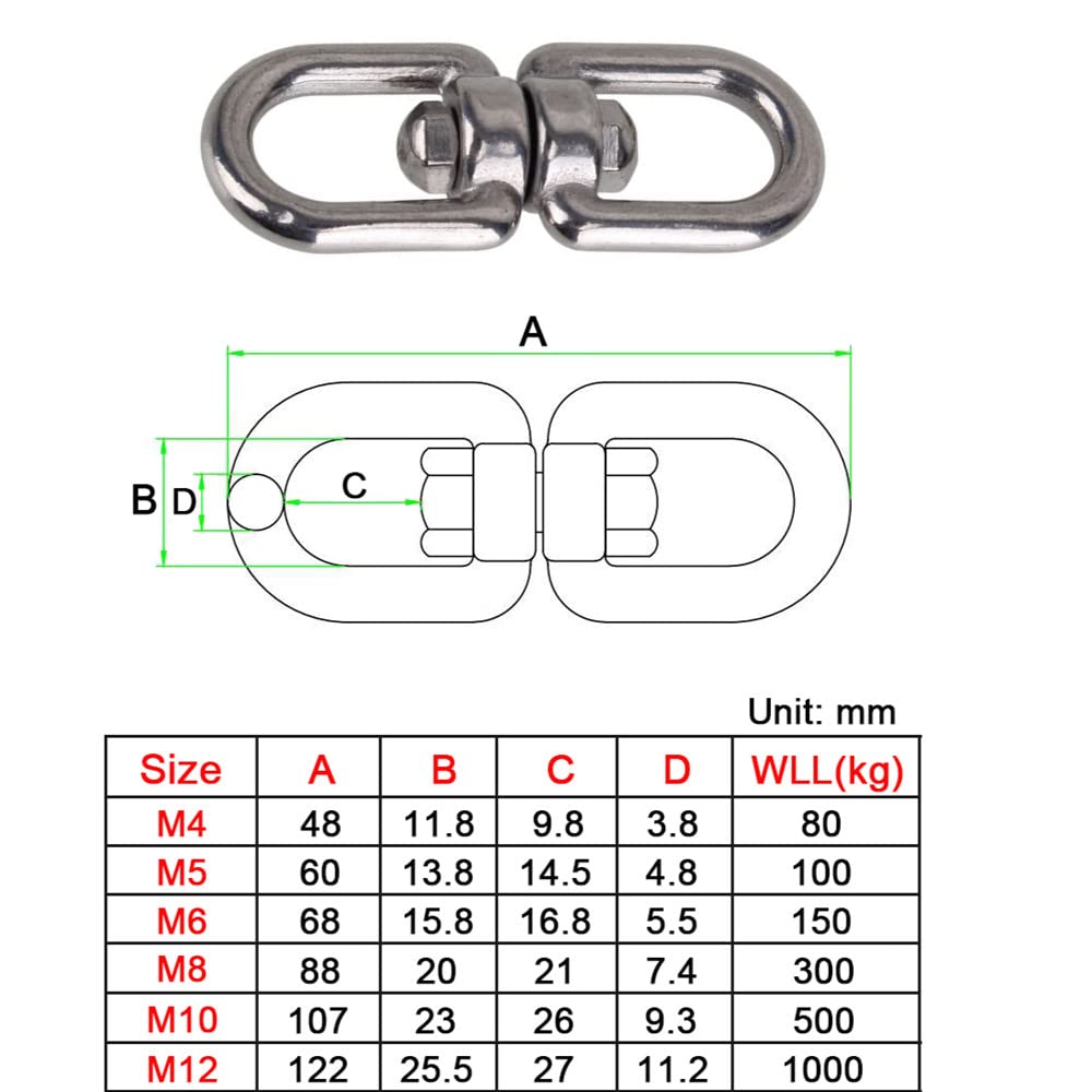 Uxcell Double Ended Swivel Eye Hook M6 Working Load 300kg/661lbs, Eye - View #11