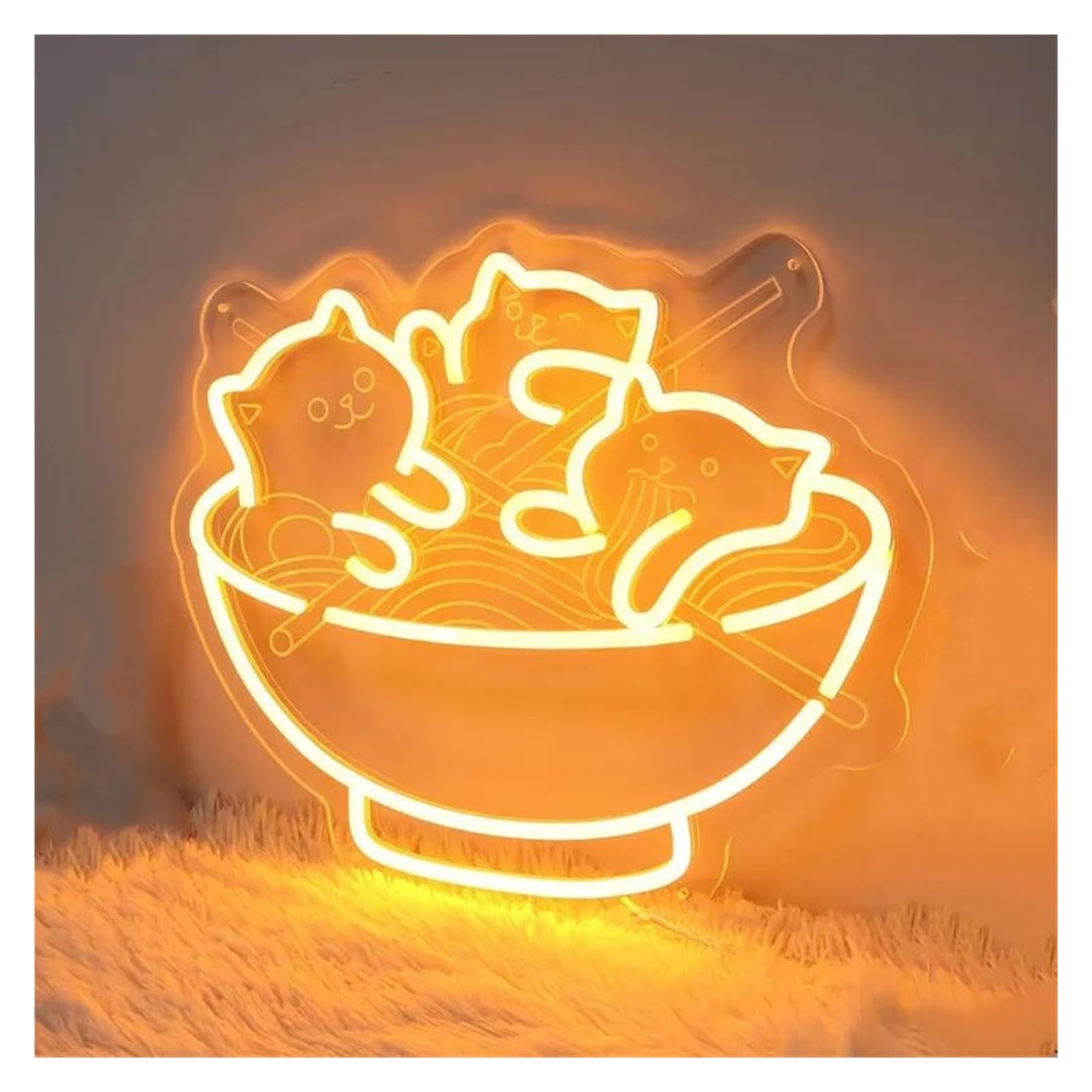 LEMST Signs Lamp Ramen Cat Neon Sign,Cute Cat Noodles Neon Light, Resturant Room Dorm Wall Decor 40x33cm(Orange)