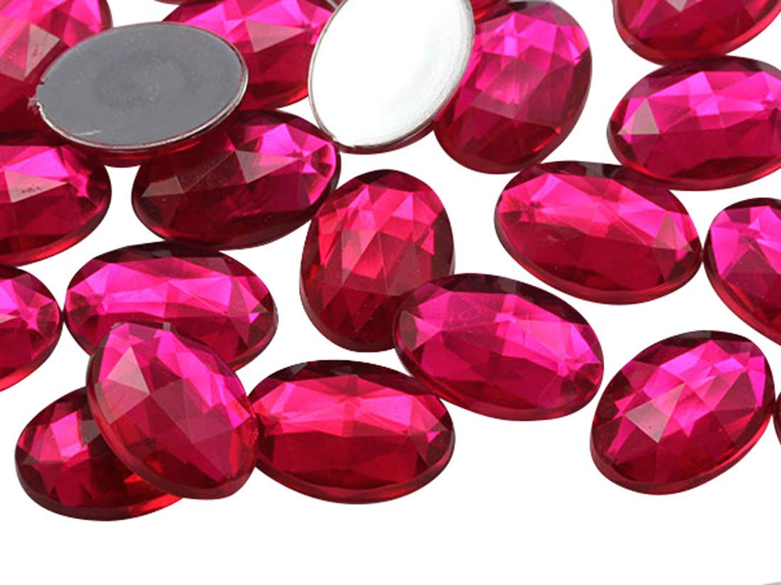 Allstarco 14x10mm Pink Fuchsia .MAR09 Flat Back Oval Acrylic Rhinestones Tiny Face Gems Body Jewels Card Making Embelishments