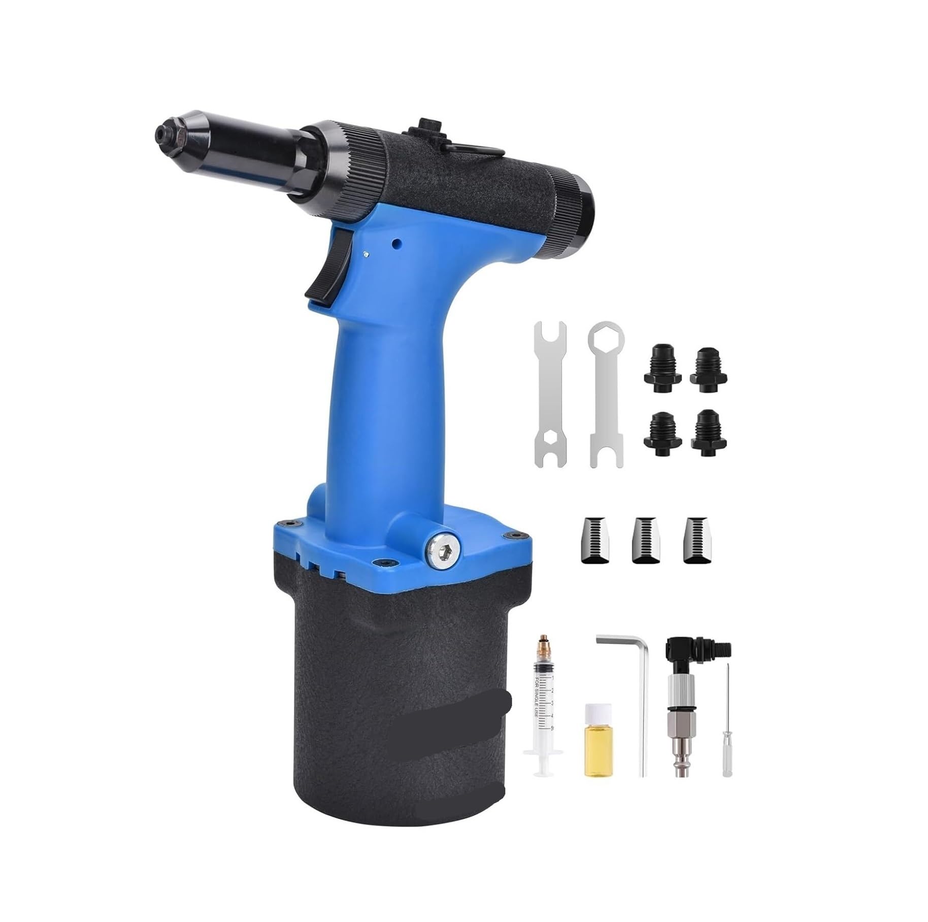 Heavy Duty Pneumatic Rivet Gun Kit with 4 Nosepieces for Construction, and Manufacturing Use