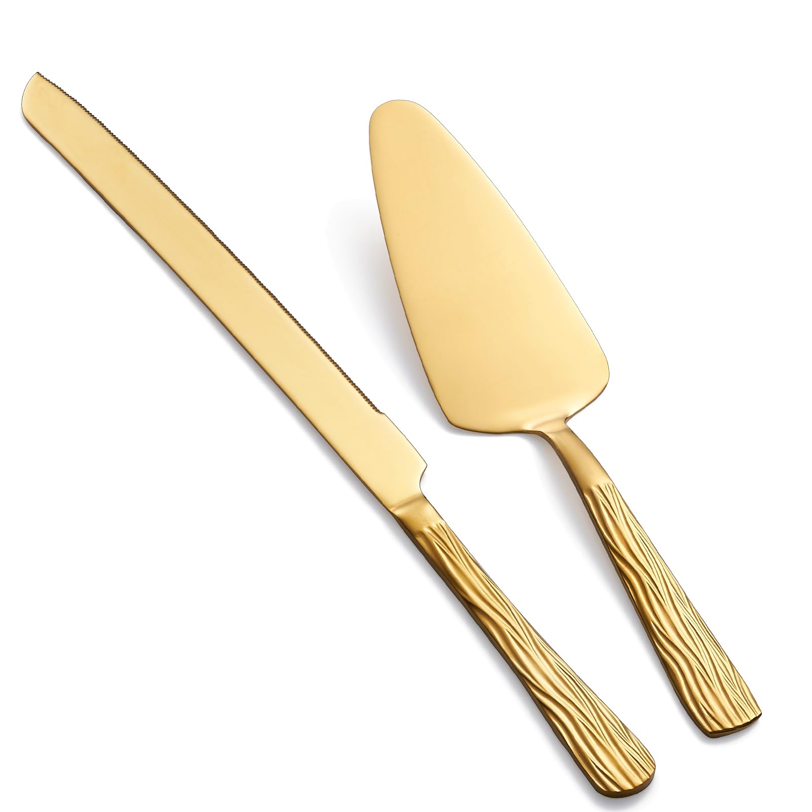 Gold Cake Cutter Set, Stainless Steel Cake Cutting Utensils Include Cake Knife and Cake Server suitable for Weddings, Birthdays, and Anniversaries