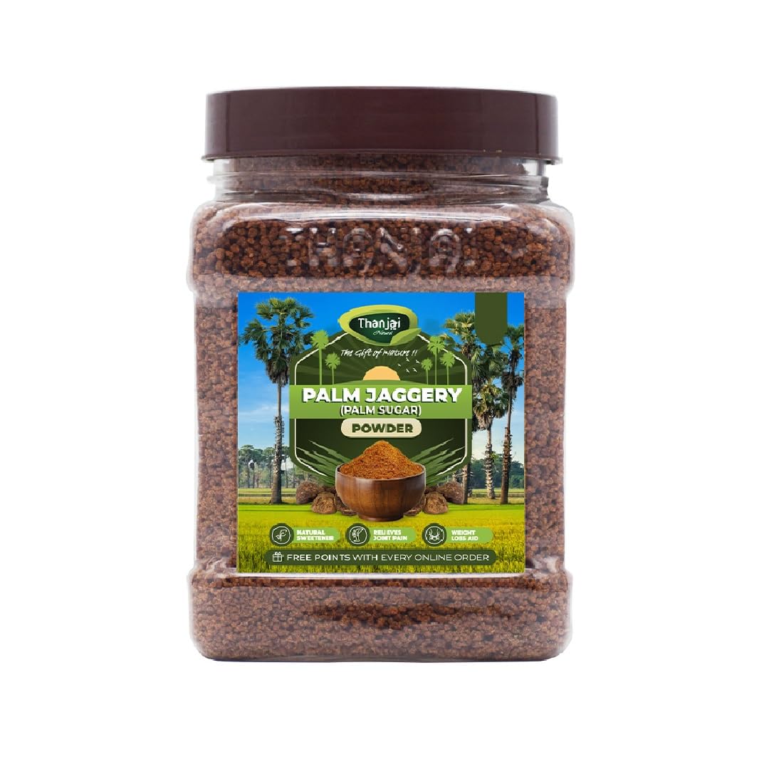 Thanjai Natural Palm Sugar | Palm Jaggery Powder – 500g Jar | 100% Pure, Natural & Unrefined | Traditional Method Made | Natural Sweetener for Cooking & Beverages