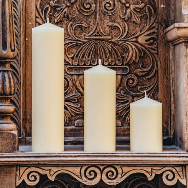 Marco Paul Juego de 3 velas de pilar de iglesia de diferentes tamaños para largo tiempo de combustión, velas de marfil de Navidad, luz de larga duración, decoración festiva, boda, fiesta, Navidad
