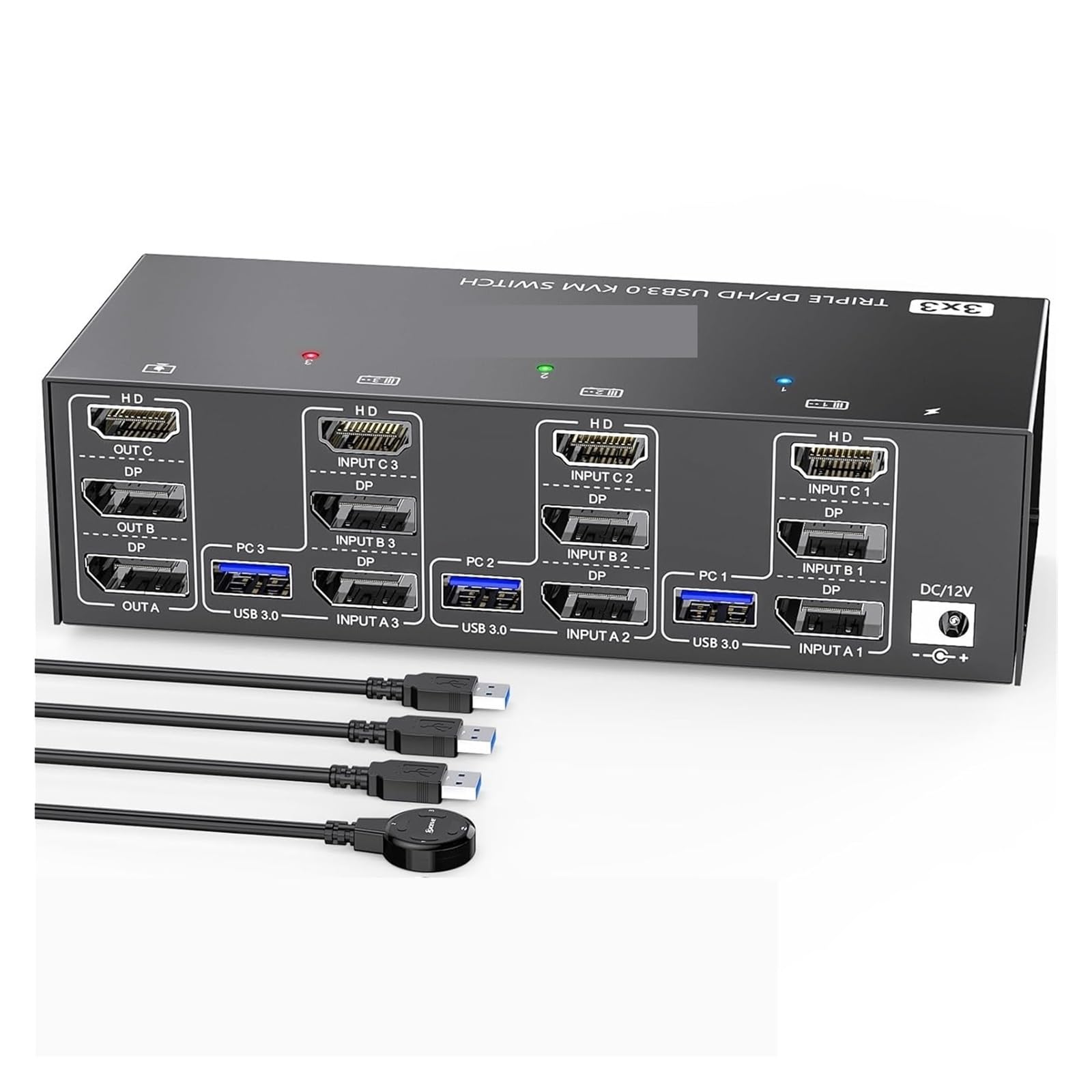 Convertitori video, Switch KVM USB 3.0 3 monitor 3 computer 8K@60Hz 4K@144Hz KVM a triplo monitor con 4 porte USB 3.0 KVM triplo