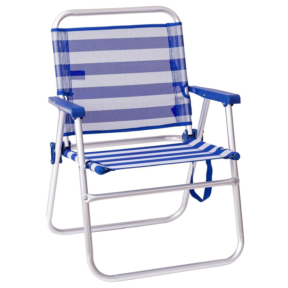 LOLAhome Silla de Playa Fija Plegable de Aluminio y textileno Azul y Blanco de 55x43x75 cm