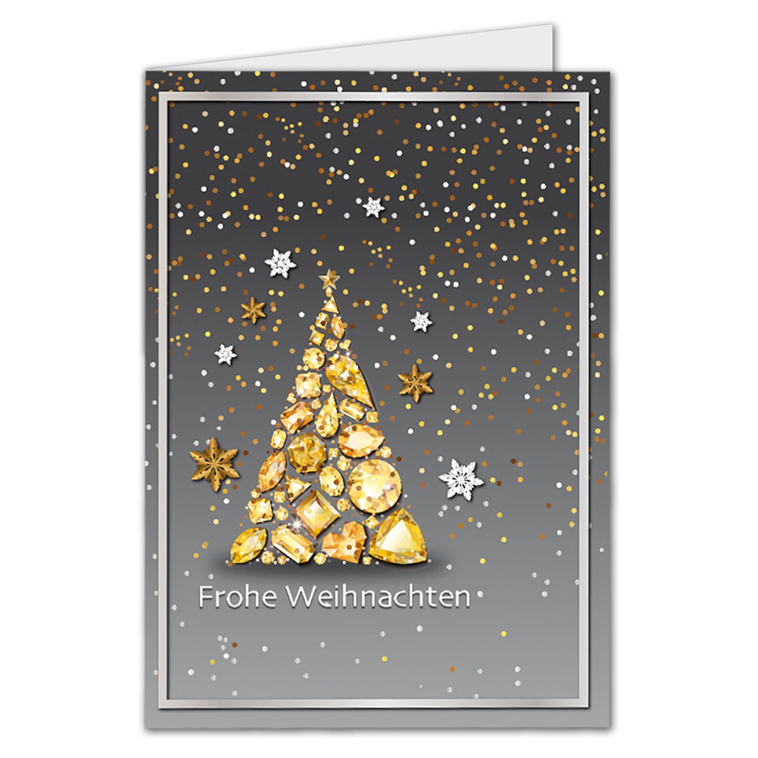 75 cartes de Noël DIN A6 en gris avec motif arbre de Noël en pierres précieuses – Cartes pliantes avec motif de Noël – 10,5 x 14,8 cm – Cartes de vœux de Noël pour les entreprises et les particuliers.