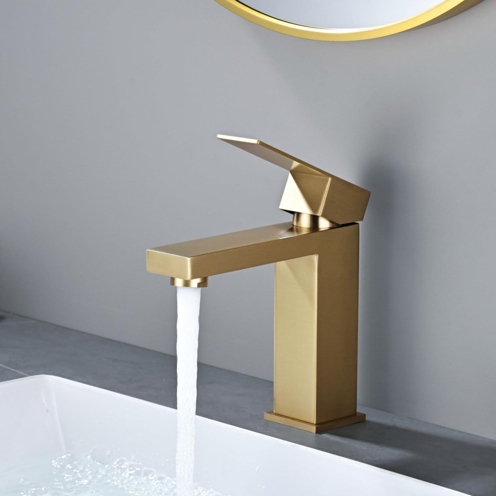 Rubinetto Bagno Lavabo Oro Acciaio Inox, DETBOM Miscelatore Monocomando Fredda e Calda Regolabile con Aeratore Rimovibile, Altezza Bocca 119 mm