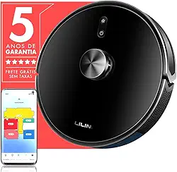 Lilin Robô aspirador de pó X6 com navegação LIDAR, 110/220V Bivolt, Aspirador Robótico com tanque de água e poeira integrado, Recarga automática e retoma a limpeza, Salve vários mapas, Do Brasil