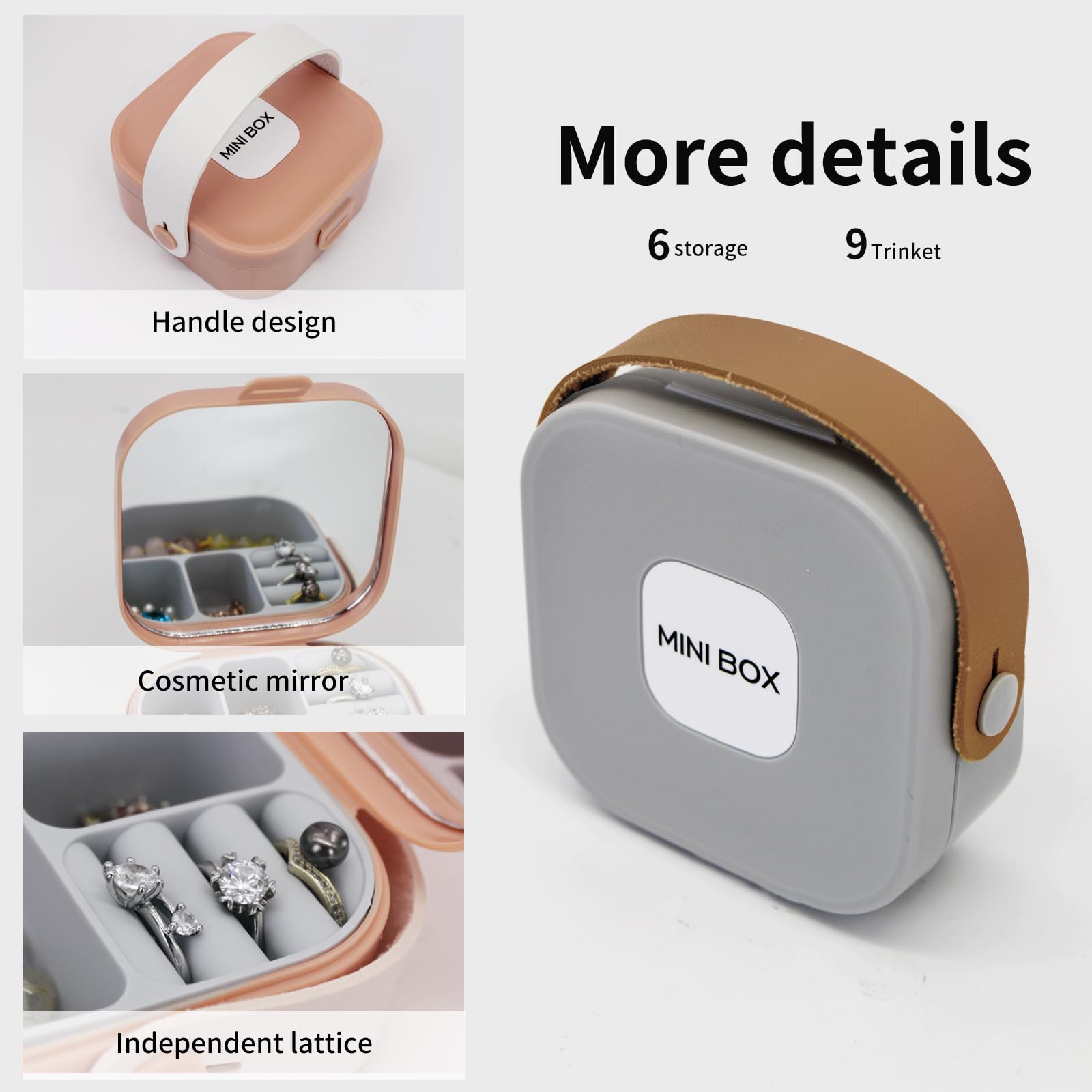 FuninCrea Joyero pequeño con espejo y 3 paños de limpieza para joyas, almacenamiento de joyas, maletín de viaje, joyero portátil para anillos, pendientes, pulseras, Blanco, Clásico
