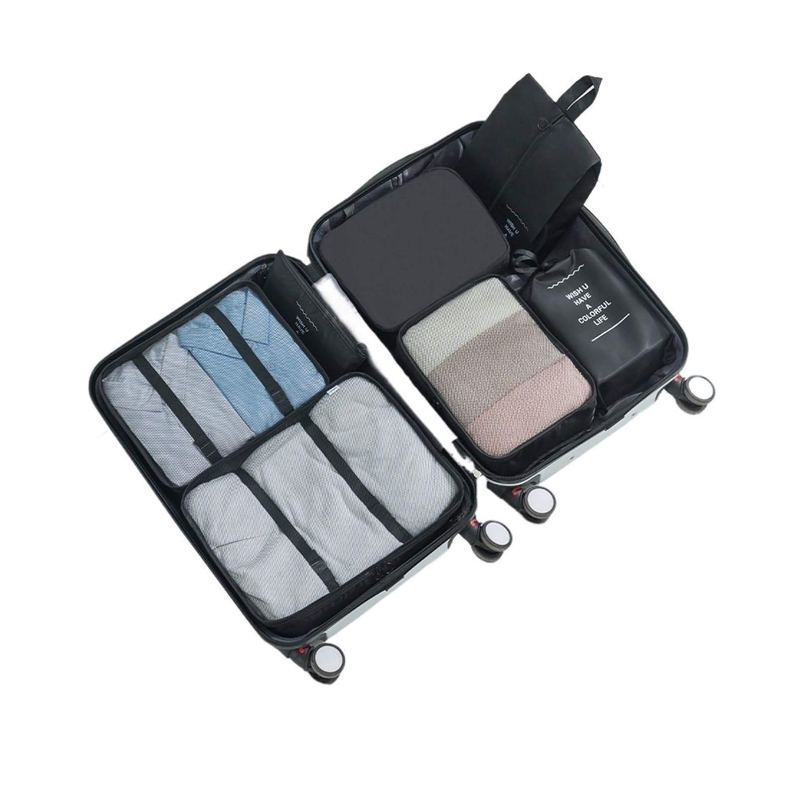 7-piece Set Travel Bag Organizer Clothes Luggage Blanket Shoes Organizers Suitcase Pouch Packing Cubes for Suitcases(Black)
