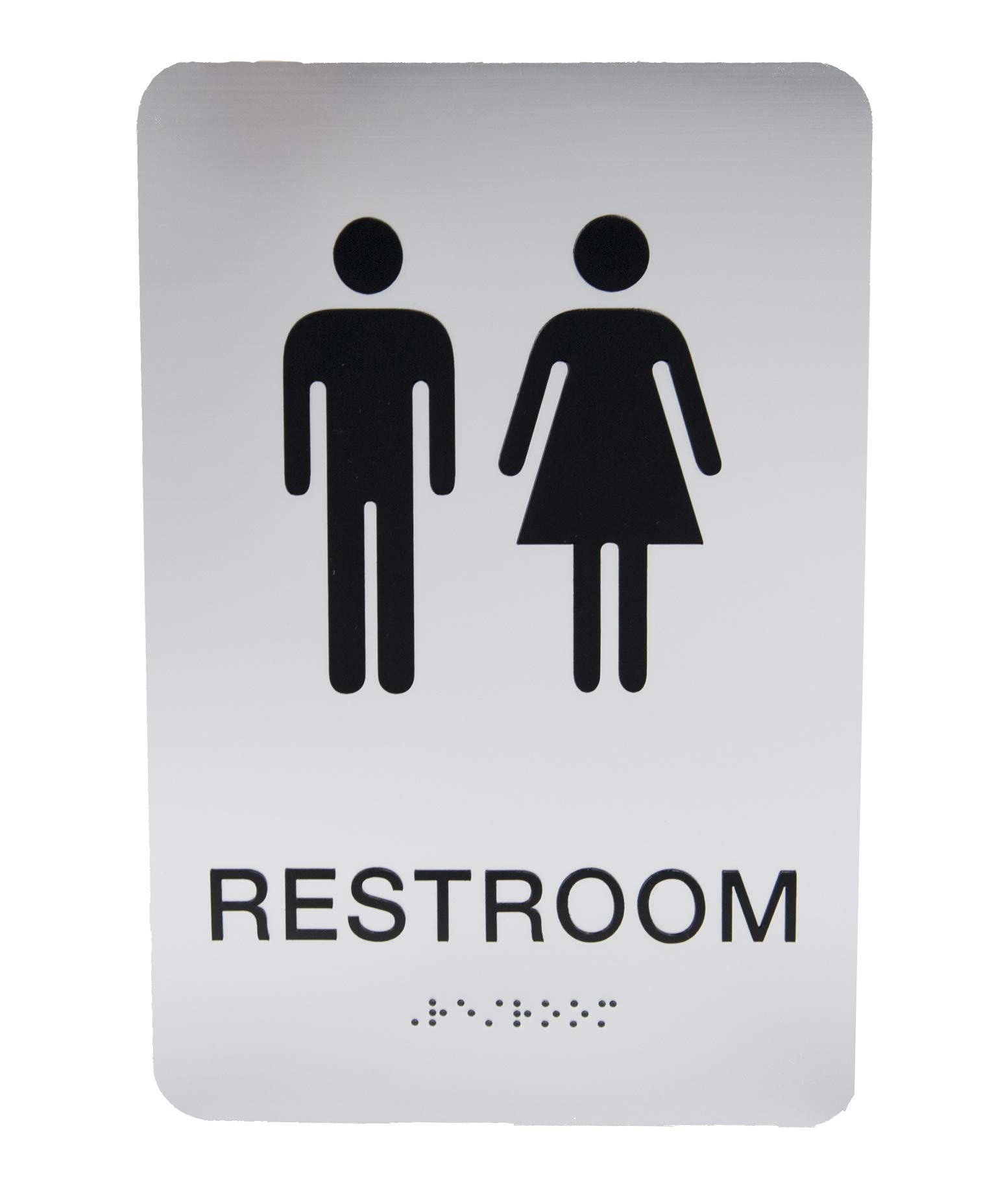 Señal unisex de plata con texto en inglés"Non-Accessible/Wheelchair" para baño o baño, color plateado
