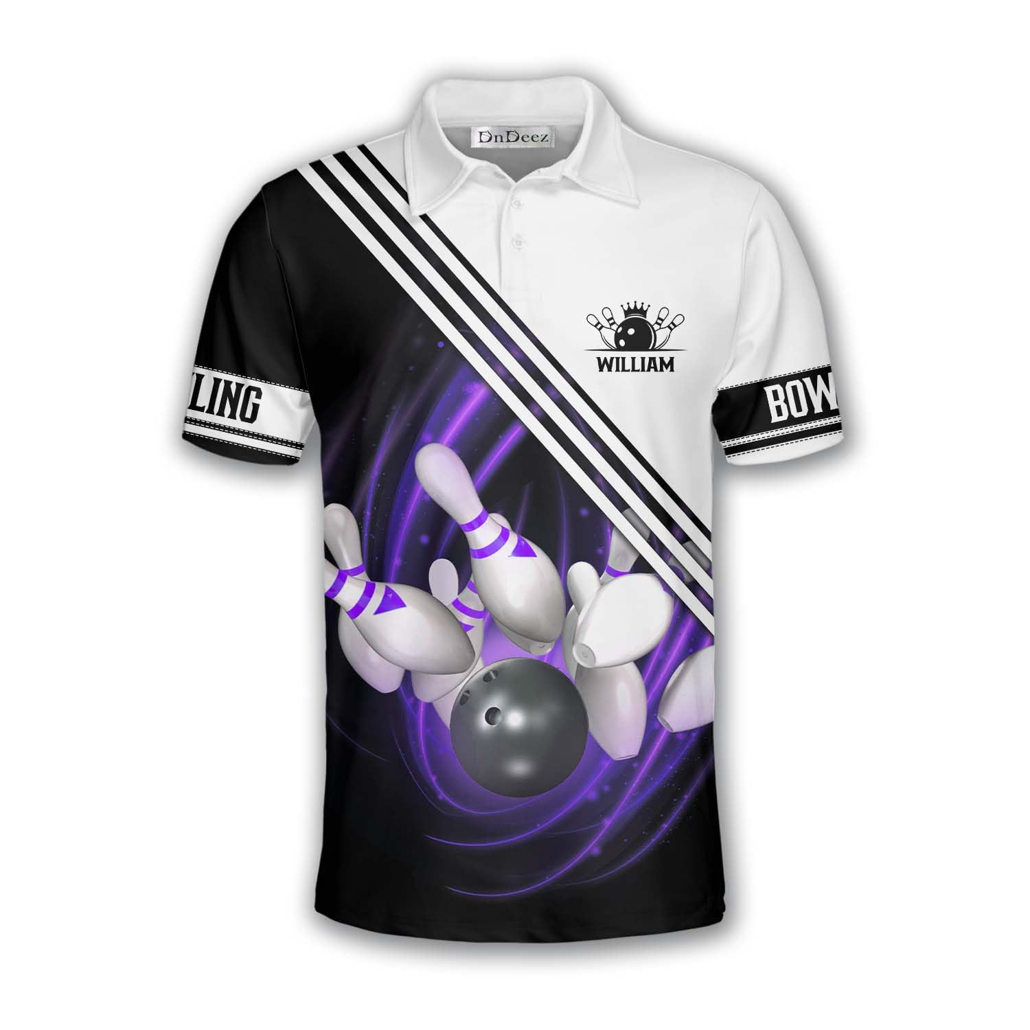 DnDeez Custom Bowling Shirts for Men, 3D Print Bowling Shirts Unisex Polo, Large Purple