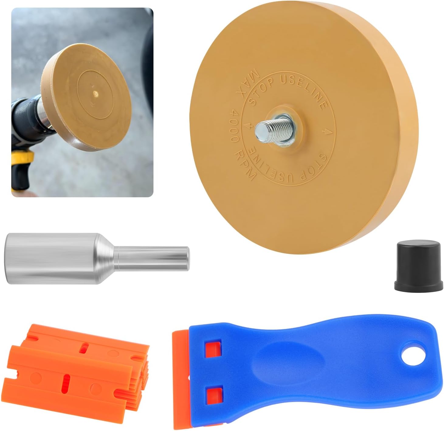 2026 New Rubber Eraser Wheel for Drill,Decal Remover Wheel Provides Non-damaging Cleaning for Removing Stickers/Vinyl,Rubber Wheels Decal Remover Kit with Scraper & Adapter