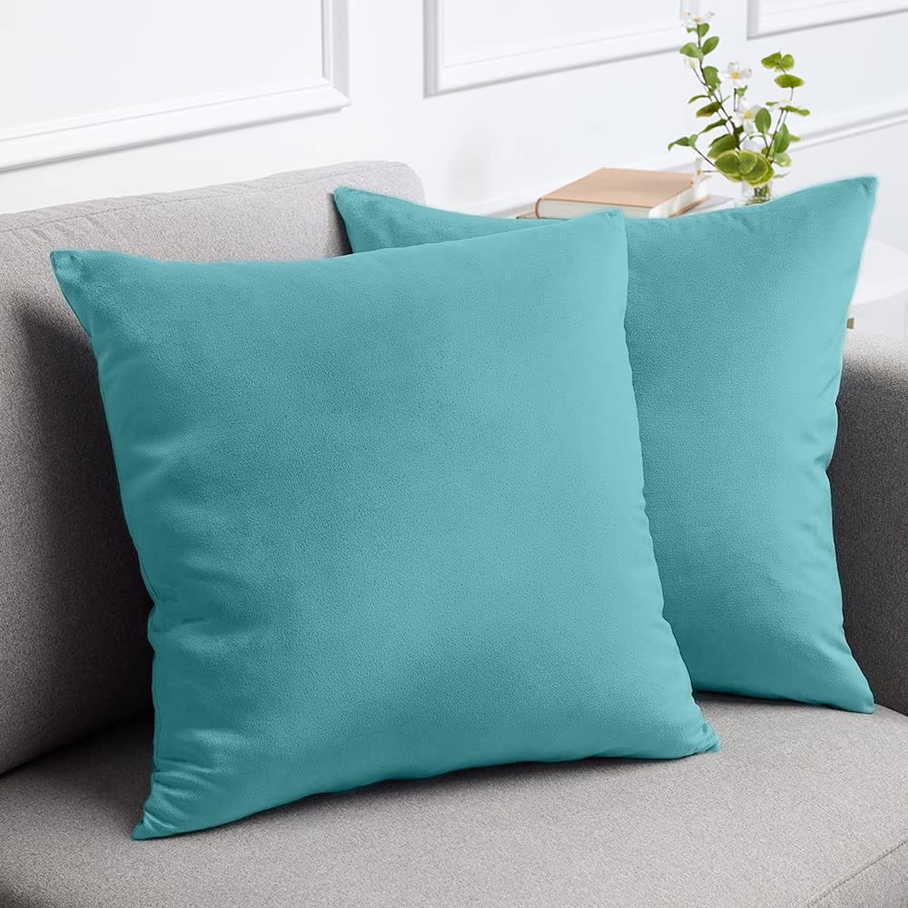 lalaLOOM Velvet Throw Pillow Cases, Set of 2, Softest Accent Case for Pillows, Decorative Square Covers for Home Decor, Silky Cover for Sofa, Couch, Bedroom, Living Room, Washable 16x16, Turquoise