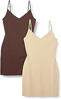 Amazon Essentials Women's Slim Fit Cotton Stretch Layering Slip Dress, Pack of 2 - V-Neck Cami for Comfortable Layering