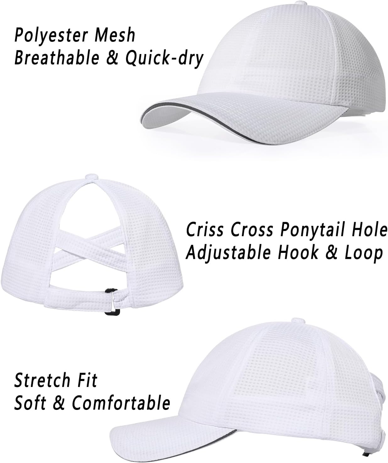 ZTL Womens High Ponytail Baseball Cap Performance Mesh Hat, Lightweight Quick Dry Race Day Running Hat with Reflective Trim image 2