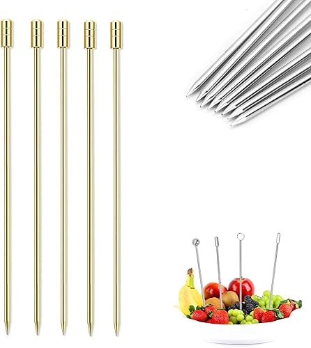 Miniatura 3 de 15 púas de cóctel de acero inoxidable cilíndricas de metal para Martini de 4.3 pulgadas, color dorado