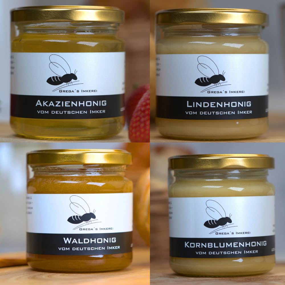 Honig Geschenkset von Grega’s ImkereiPräsentbox/Weihnachtsbox mit Klassich deutschen Honig und mehr direkt vom Imker (F – 6 Klassiker Honige Geschenkbox)