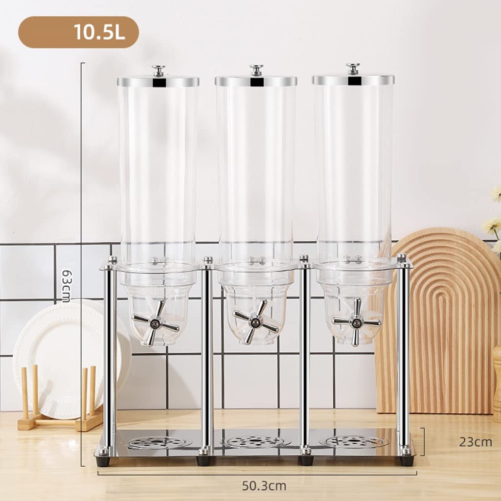 Dispenser per cereali, caramelle, snack, 10,5 l, in acciaio inox, triplo controllo, per self-service e cibo secco ricaricabile, opzione durevole e conveniente