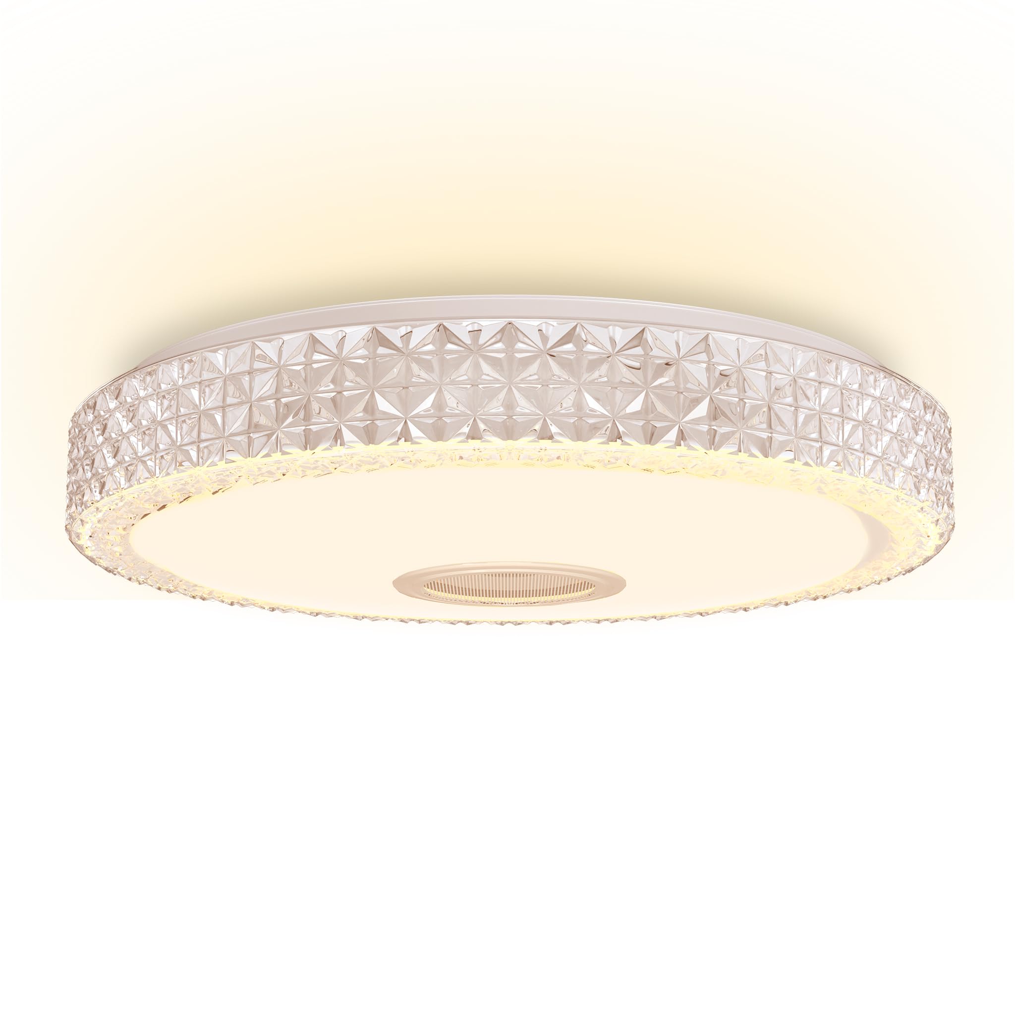 NAIZY Lámpara de techo LED de 60 W, regulable, con cristales acrílicos, mandos a distancia, control i-link, lámpara moderna, diámetro de 48 x 8 cm, incluye altavoz Bluetooth