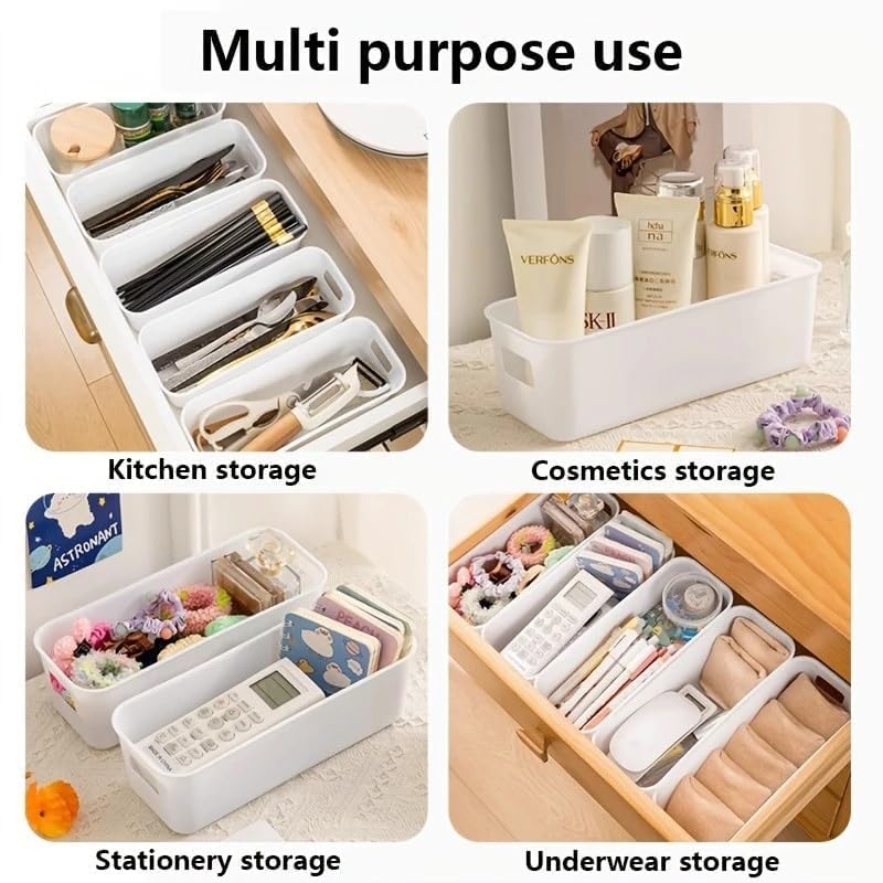 Image of Multipurpose Plastic Storage Box Organizer - Slim Drawer Organizer Bins for Kitchen, Bathroom, Desk, Makeup, Stationery, Toys & Home Storage (8)