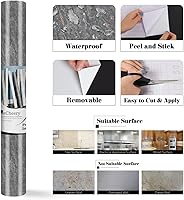 Vista 6 de LACHEERY Papel tapiz de mármol gris oscuro, 15.8 x 276 pulgadas, despegar y pegar, impermeable, rollo decorativo de vinilo para cocina, baño