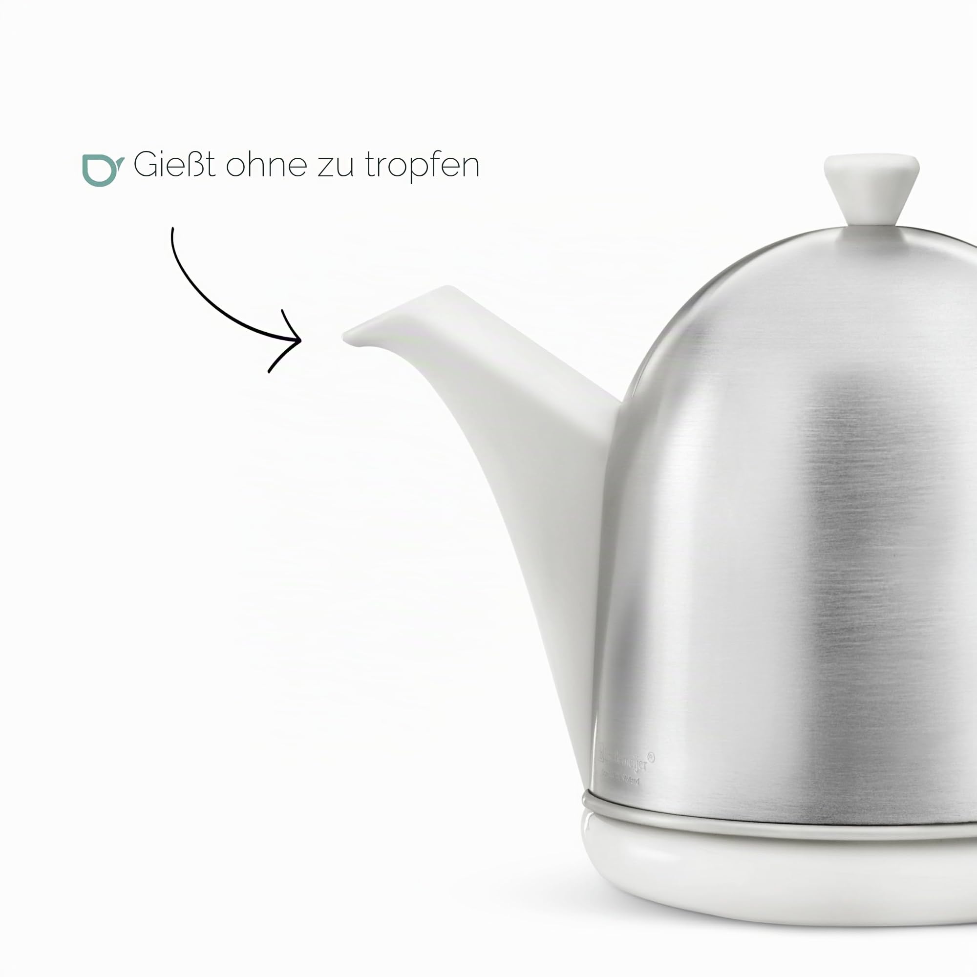 Bredemeijer kleine weiße matte Keramik Teekanne 1.0 Liter mit Edelstahlhaube