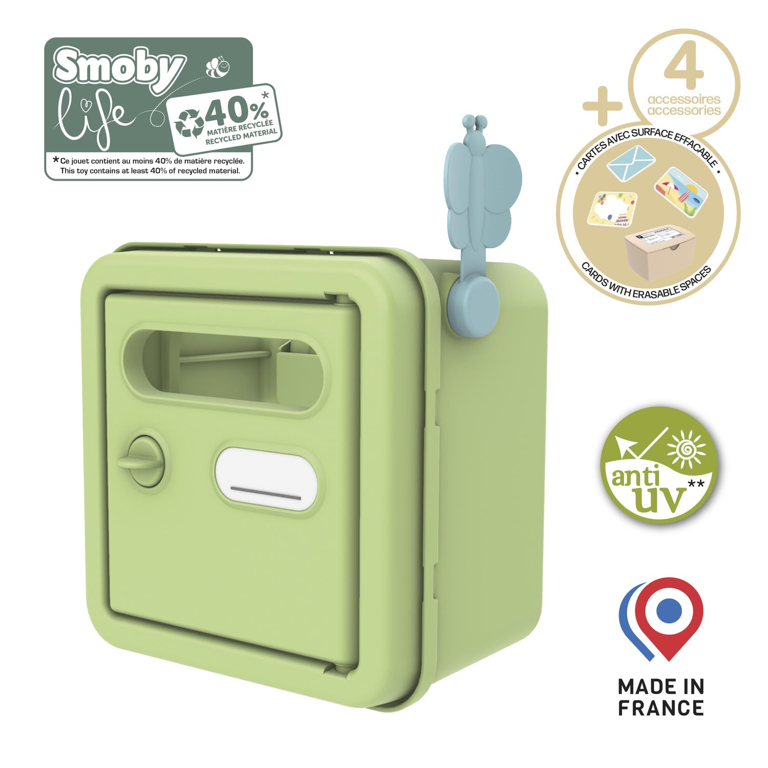 Smoby Life - Boite aux Lettres - Accessoire Maisons - Colis, Carte, Invitation, enveloppe Inclus - Matière Recyclée - A Partir de 2 Ans - Fabrication Française