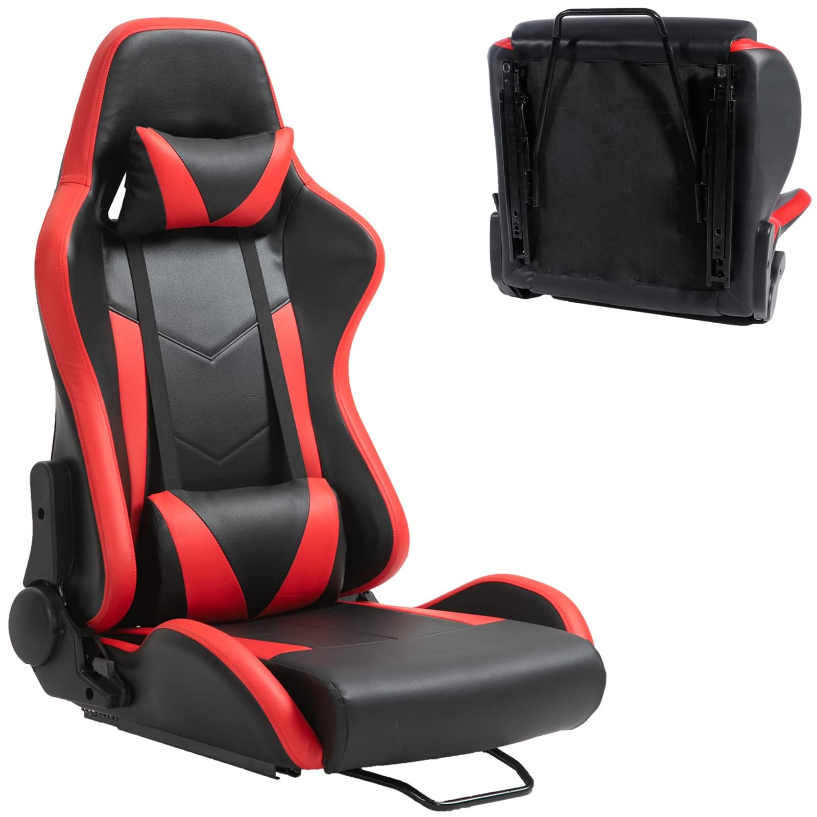 Marada Racing Seat with Double Lock Slip for Racing Wheel Simulator Stand Cockpit, Adjustable Cloth Red with Installed Parts