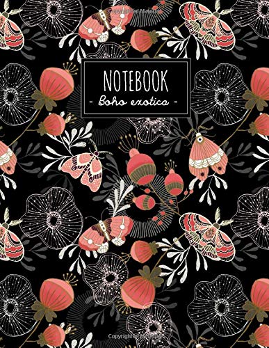 Notebook Boho exotica: Tropical exotic moths (Composition Book, Journal, Diary) blank lined 110 pages (8.5x11)